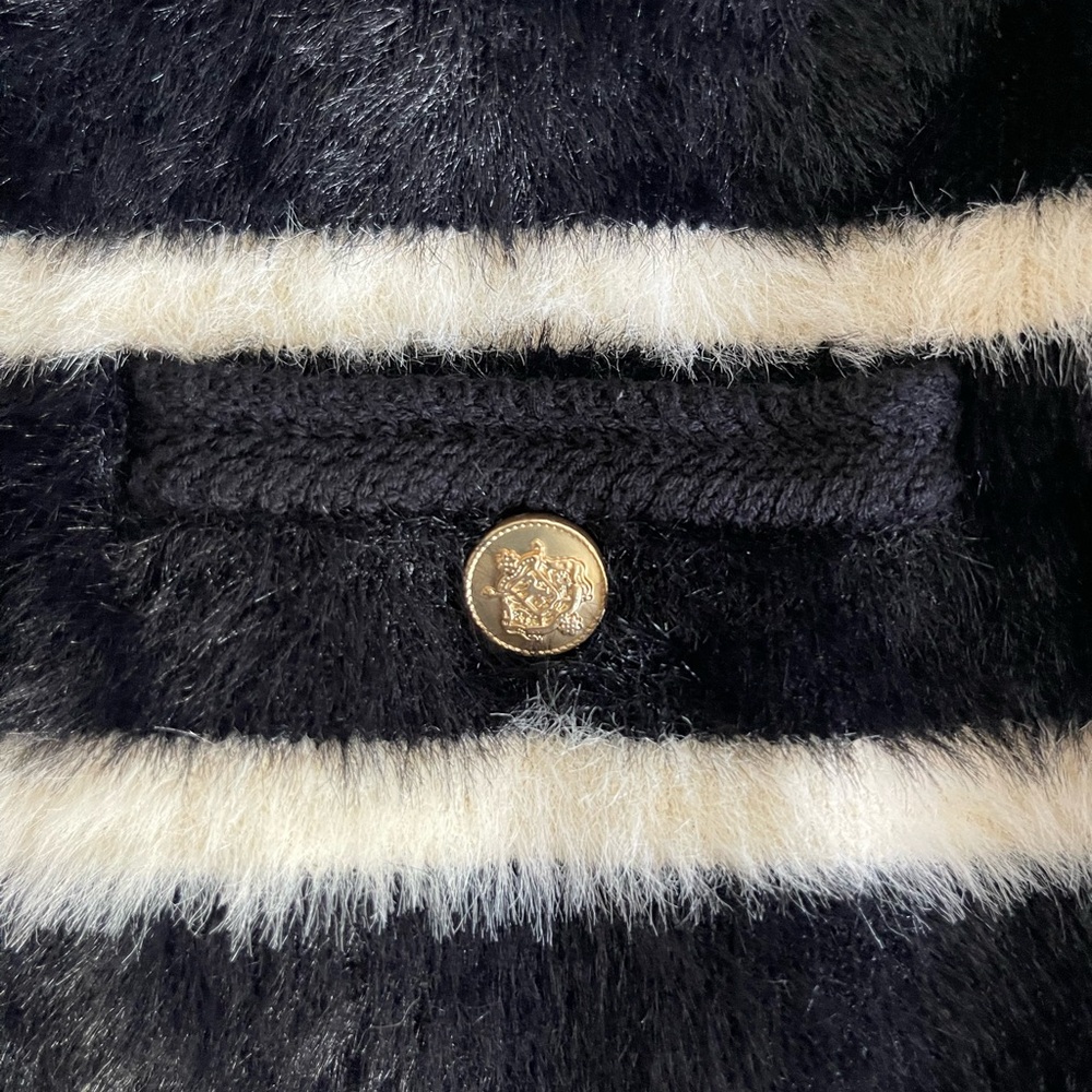 J. CREW Sweater Lady Jacket - Black and Ivory Striped Brushed Yarn - Sz S - Picture 9 of 11